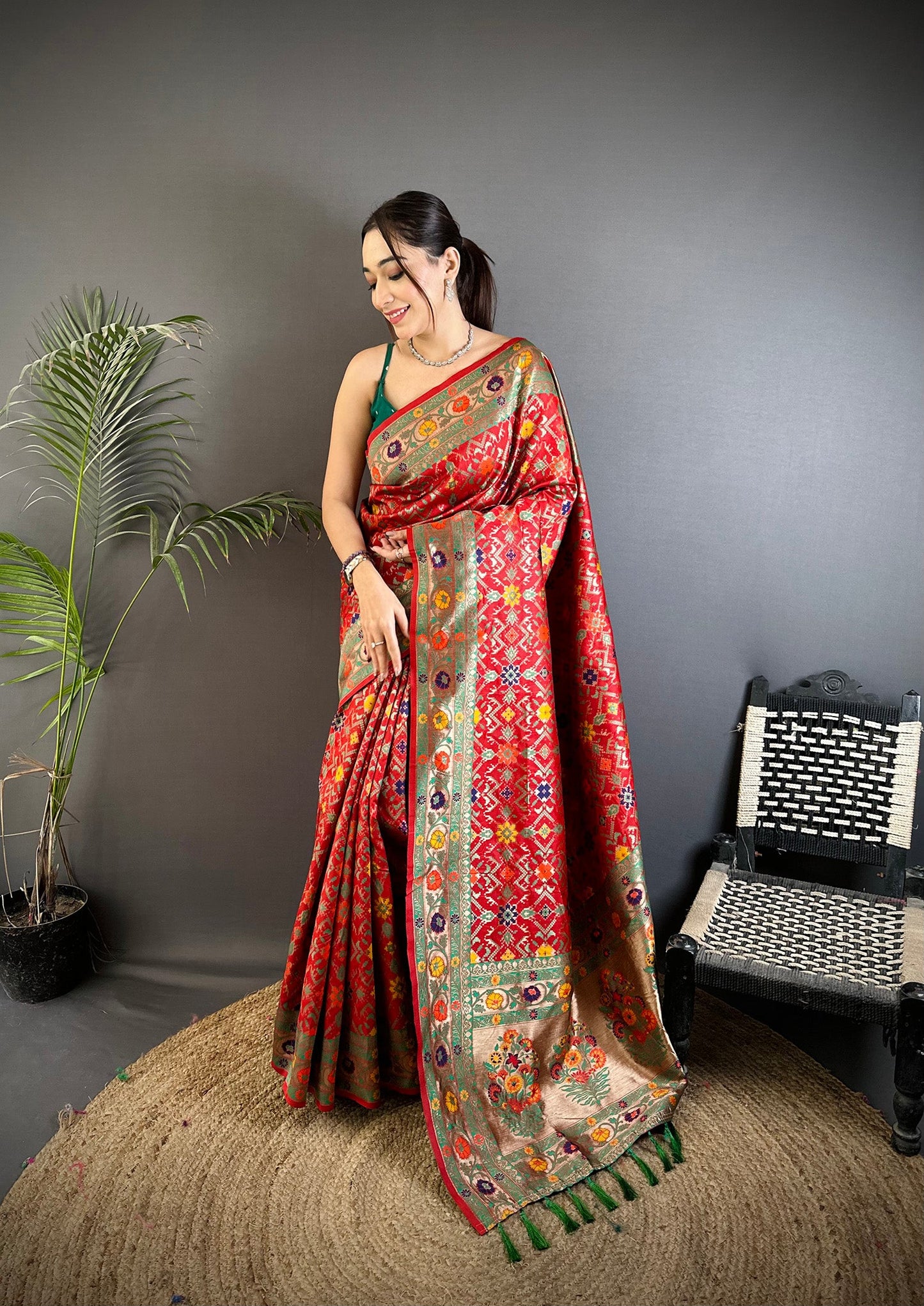 Elora Red Soft Silk Banarasi Zari Woven Saree