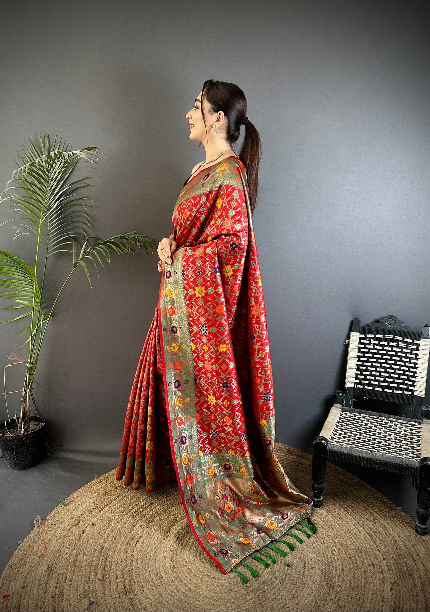 Elora Red Soft Silk Banarasi Zari Woven Saree