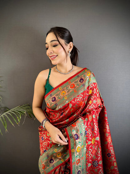 Elora Red Soft Silk Banarasi Zari Woven Saree