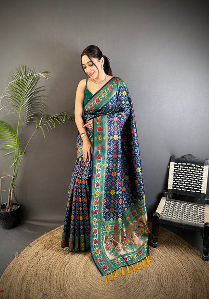 Elora Navy Blue Soft Silk Banarasi Zari Woven Saree