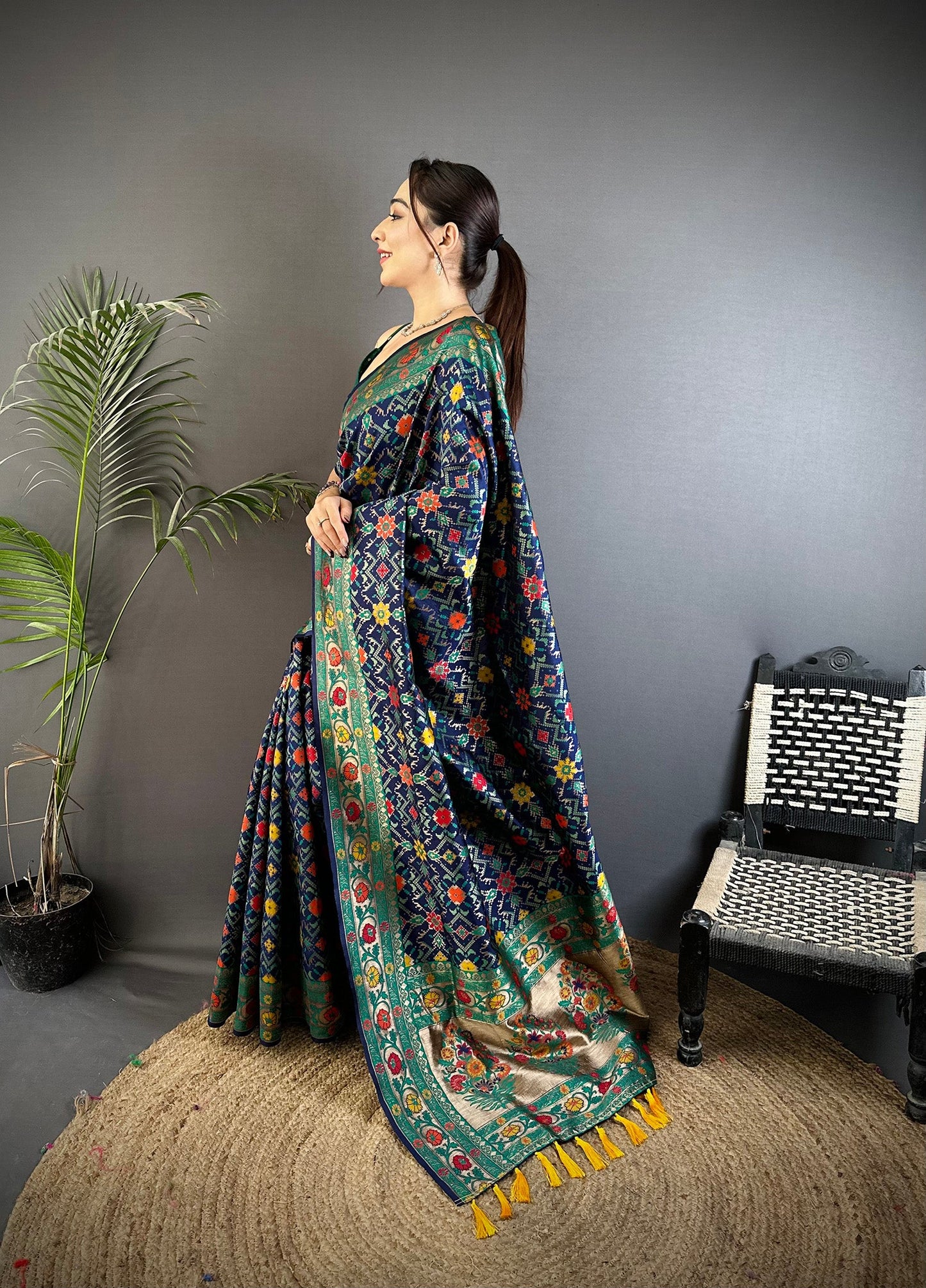 Elora Navy Blue Soft Silk Banarasi Zari Woven Saree