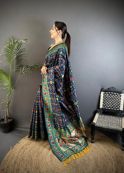 Elora Navy Blue Soft Silk Banarasi Zari Woven Saree