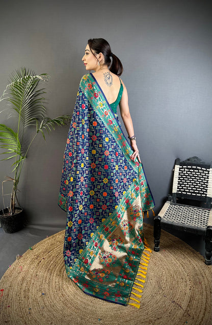 Elora Navy Blue Soft Silk Banarasi Zari Woven Saree