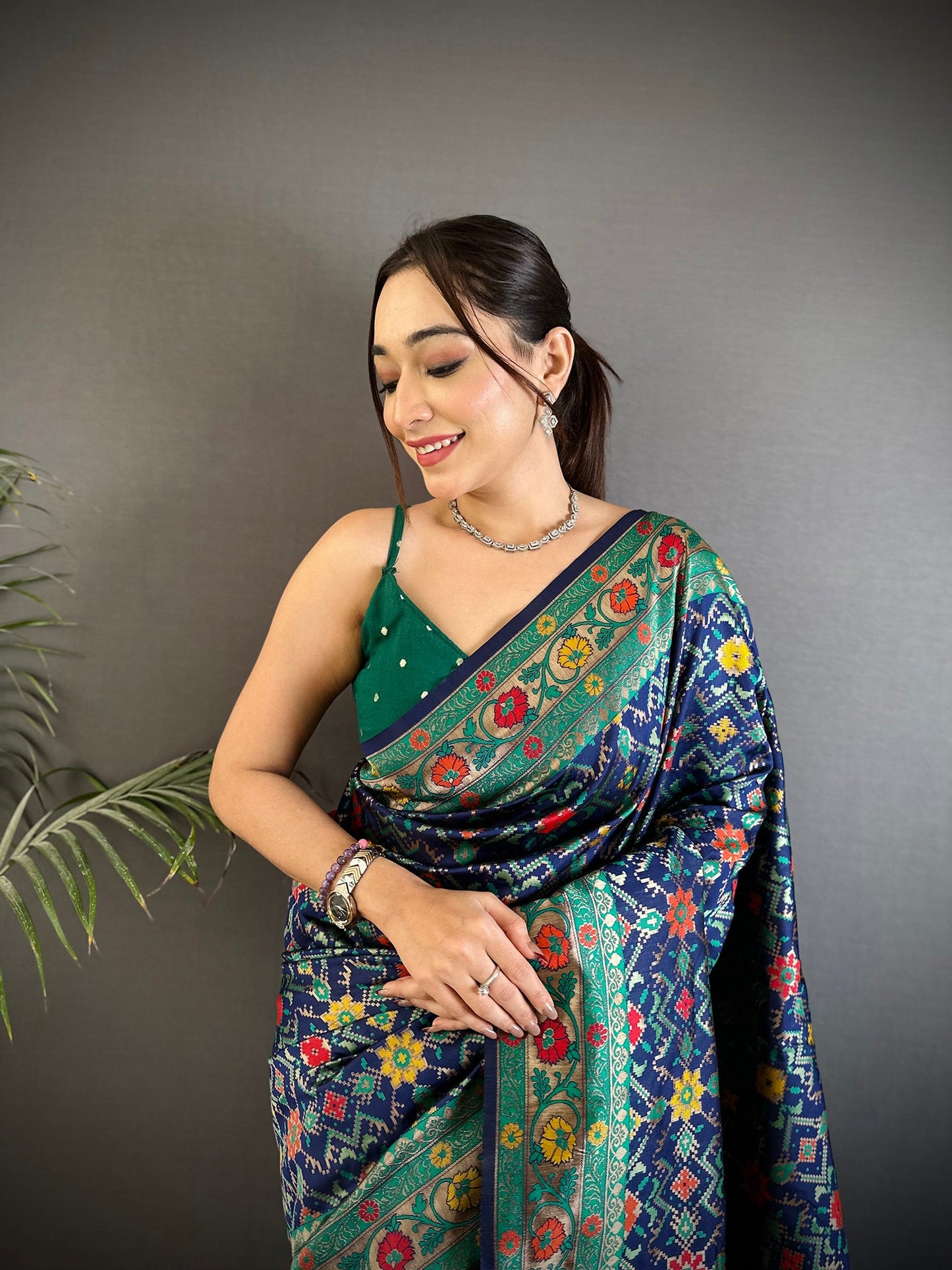 Elora Navy Blue Soft Silk Banarasi Zari Woven Saree