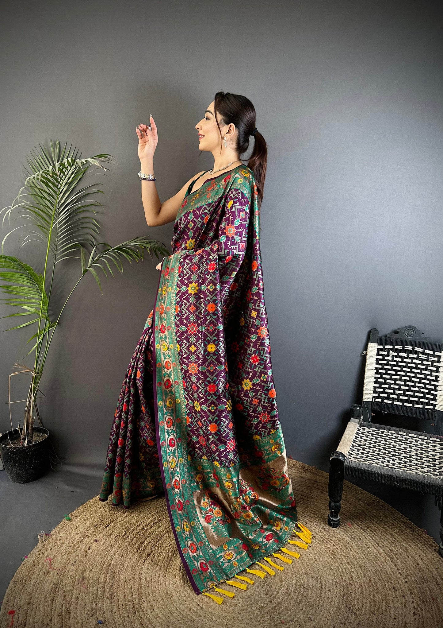 Elora Wine Soft Silk Banarasi Zari Woven Saree