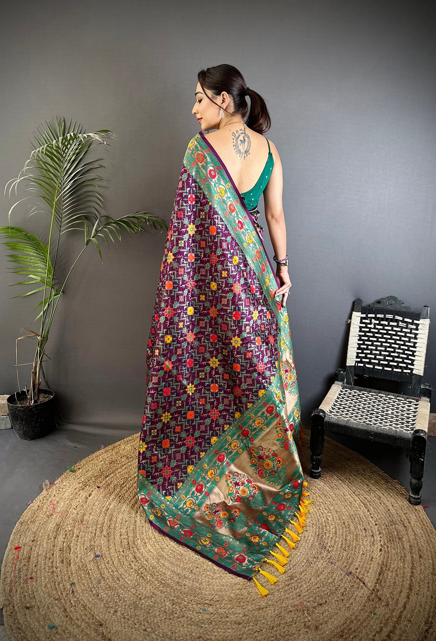 Elora Wine Soft Silk Banarasi Zari Woven Saree