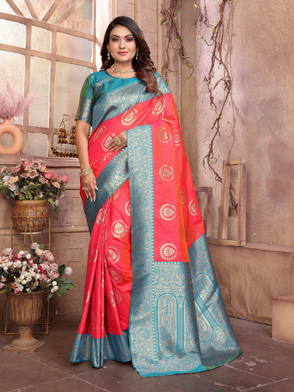 Elora Pink Soft Silk Banarasi Zari Woven Saree