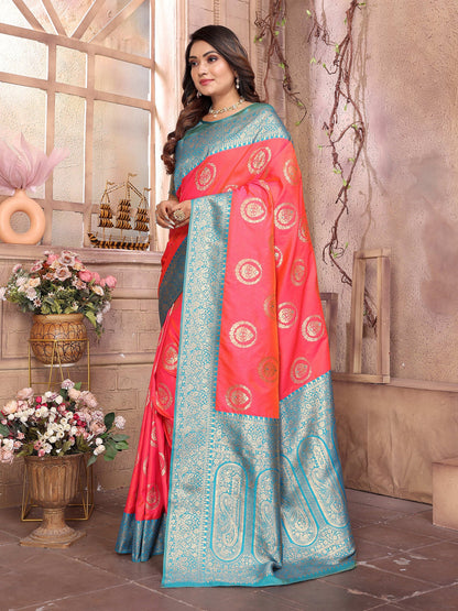 Elora Pink Soft Silk Banarasi Zari Woven Saree