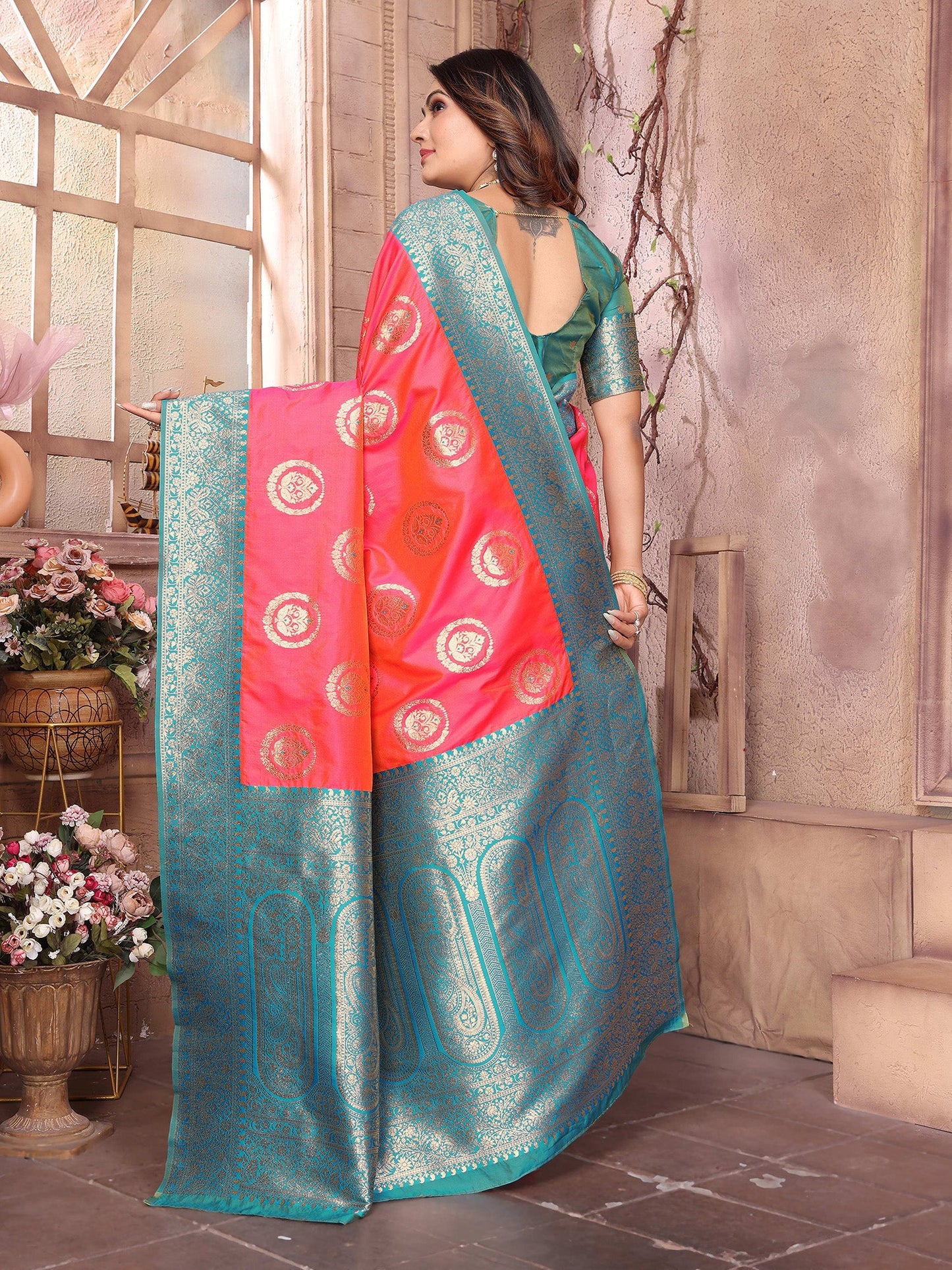 Elora Pink Soft Silk Banarasi Zari Woven Saree