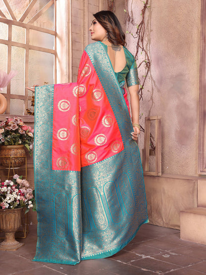 Elora Pink Soft Silk Banarasi Zari Woven Saree