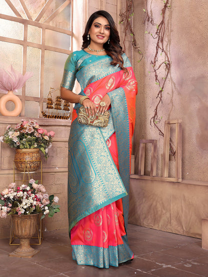 Elora Pink Soft Silk Banarasi Zari Woven Saree