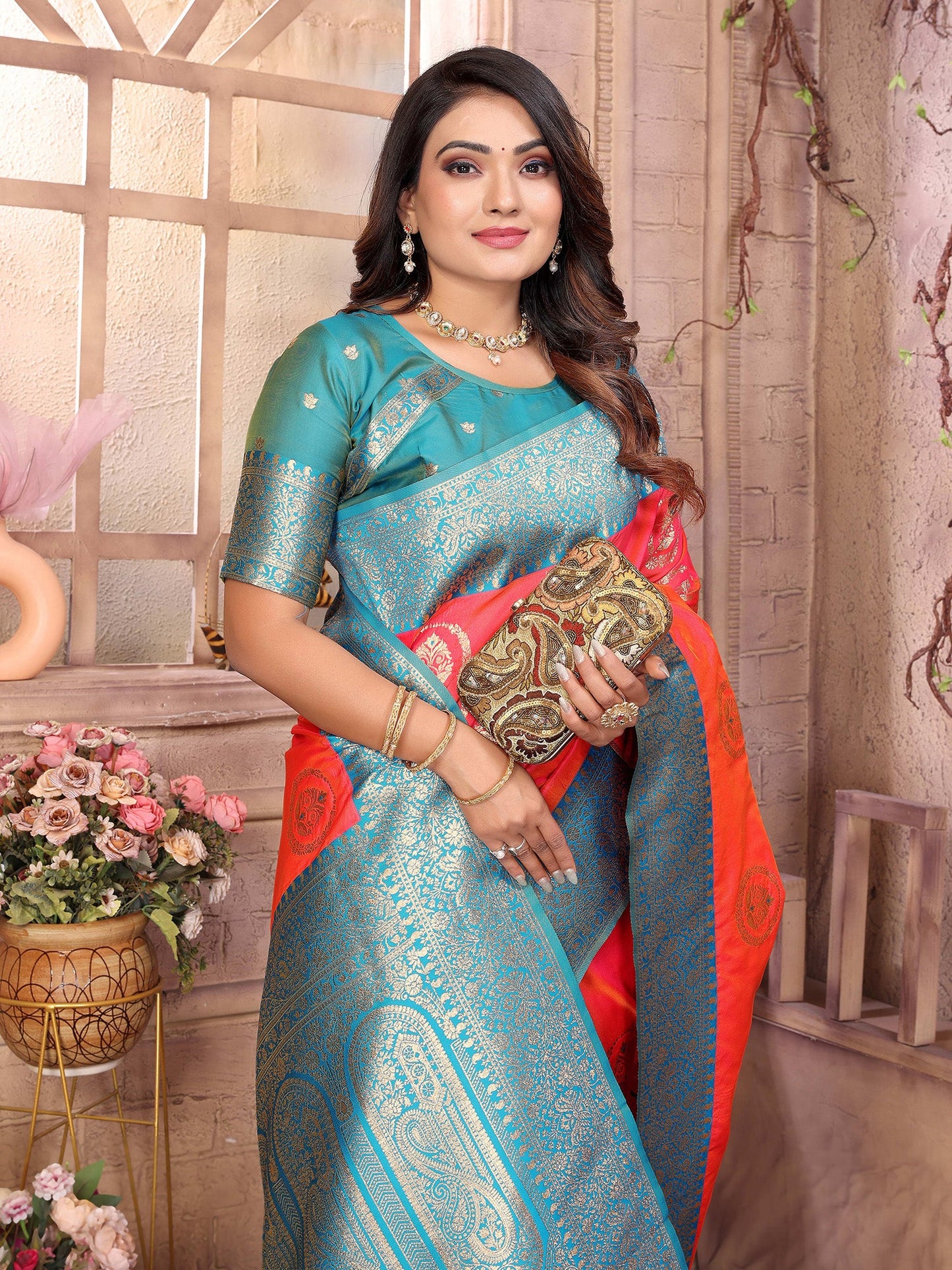 Elora Pink Soft Silk Banarasi Zari Woven Saree