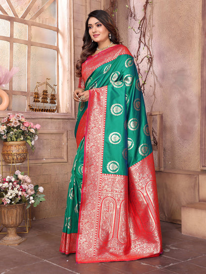 Elora Green Soft Silk Banarasi Zari Woven Saree