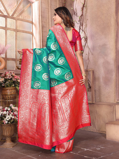 Elora Green Soft Silk Banarasi Zari Woven Saree