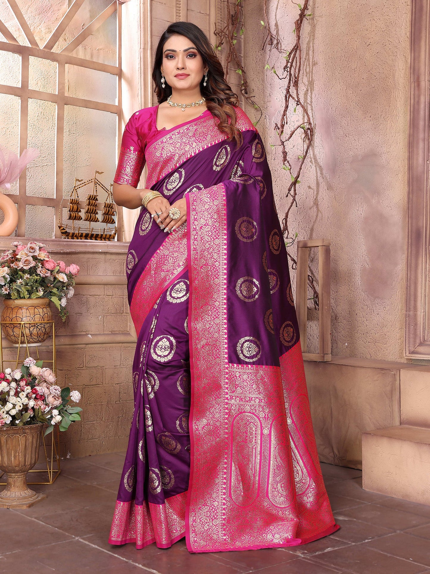Elora Purple Soft Silk Banarasi Zari Woven Saree
