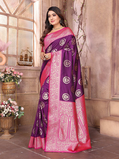 Elora Purple Soft Silk Banarasi Zari Woven Saree