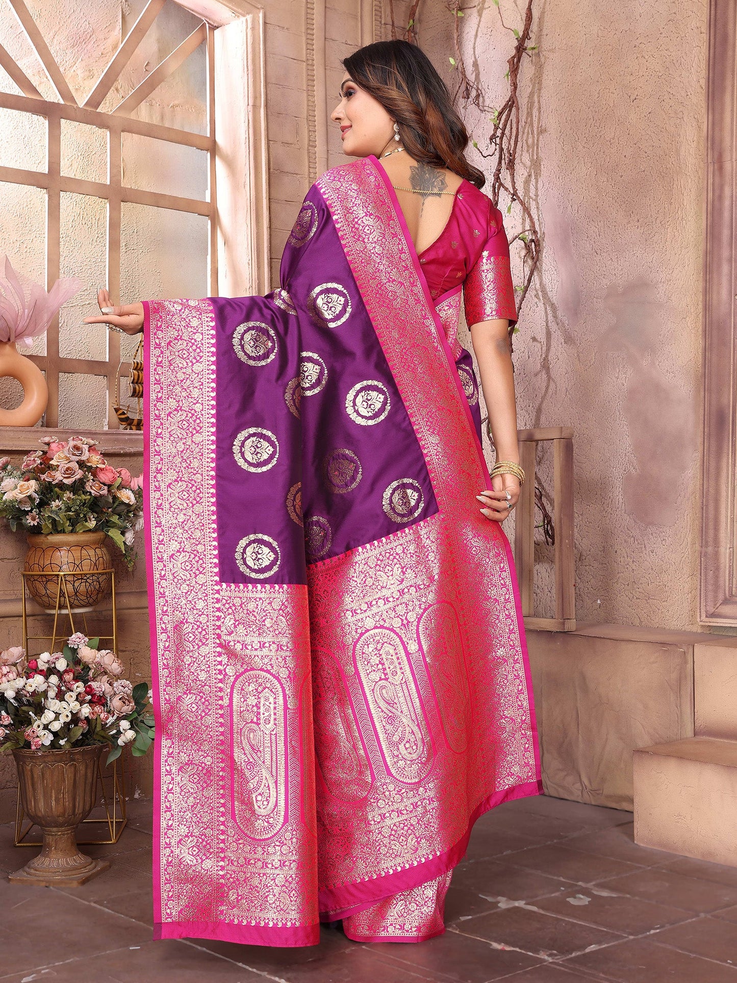 Elora Purple Soft Silk Banarasi Zari Woven Saree
