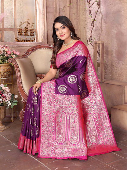 Elora Purple Soft Silk Banarasi Zari Woven Saree