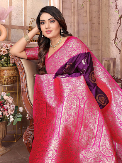 Elora Purple Soft Silk Banarasi Zari Woven Saree