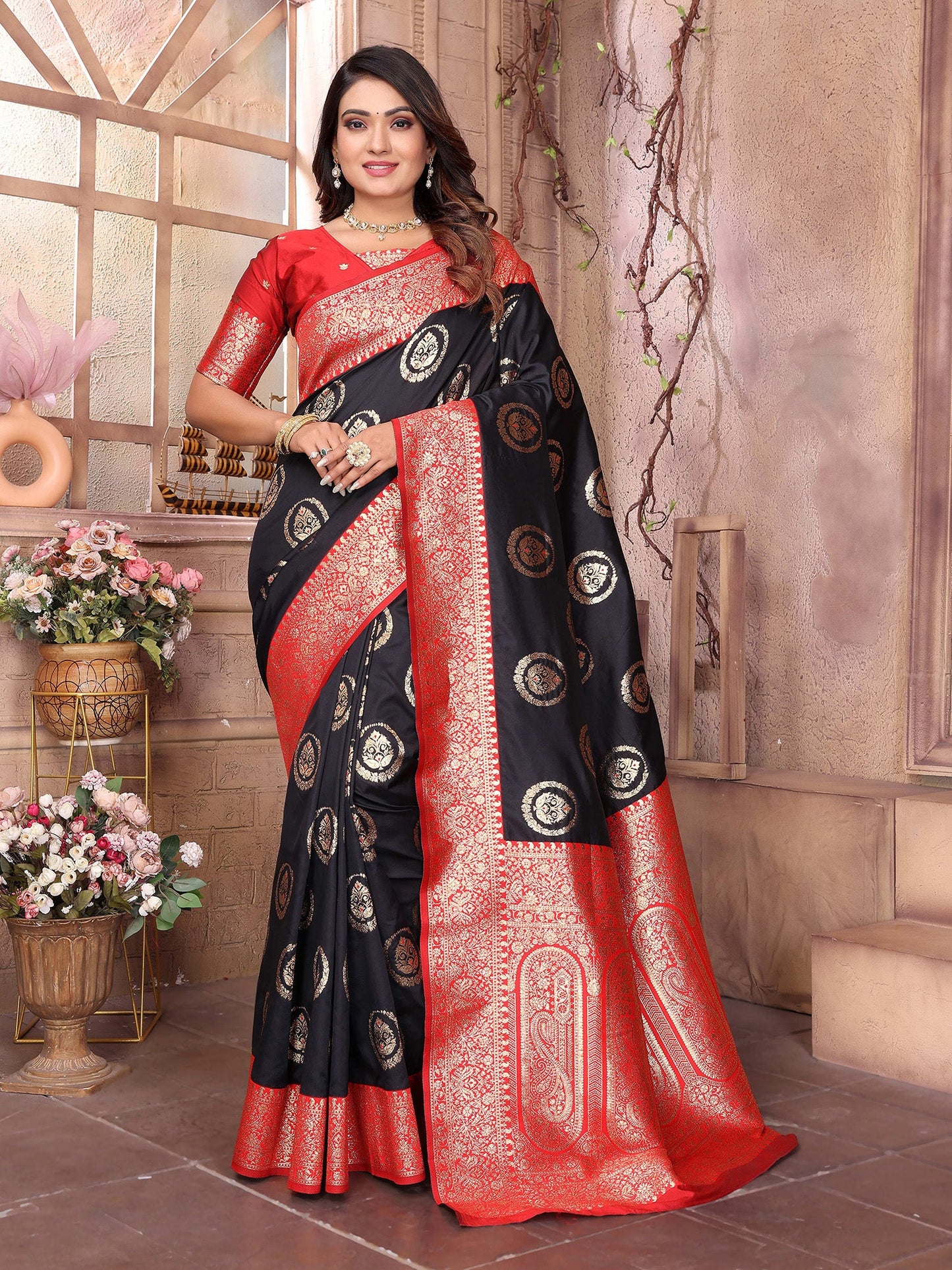 Elora Black Soft Silk Banarasi Zari Woven Saree