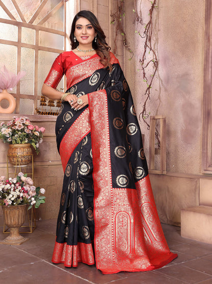 Elora Black Soft Silk Banarasi Zari Woven Saree