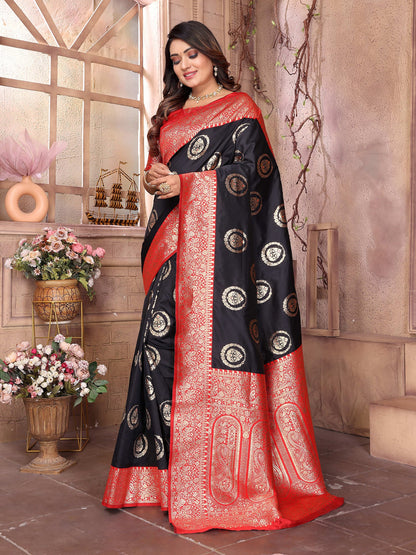 Elora Black Soft Silk Banarasi Zari Woven Saree