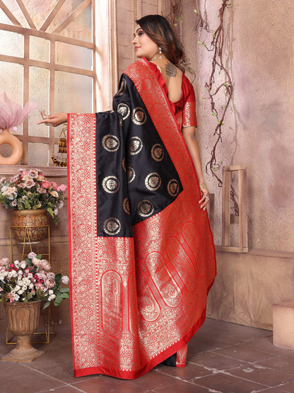 Elora Black Soft Silk Banarasi Zari Woven Saree