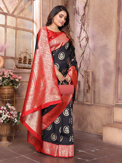 Elora Black Soft Silk Banarasi Zari Woven Saree