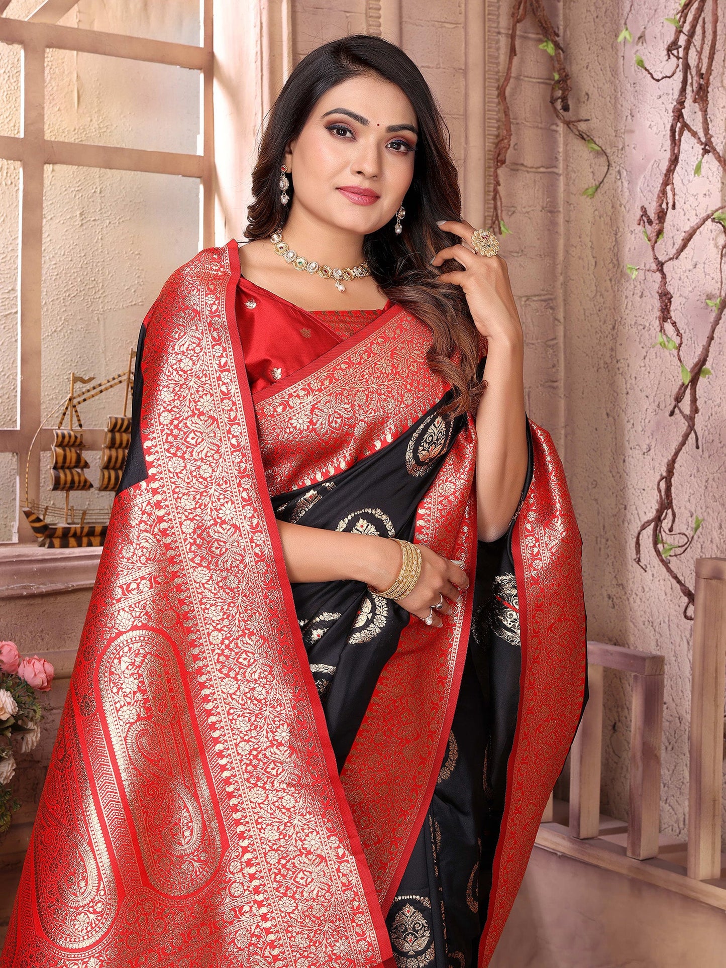Elora Black Soft Silk Banarasi Zari Woven Saree