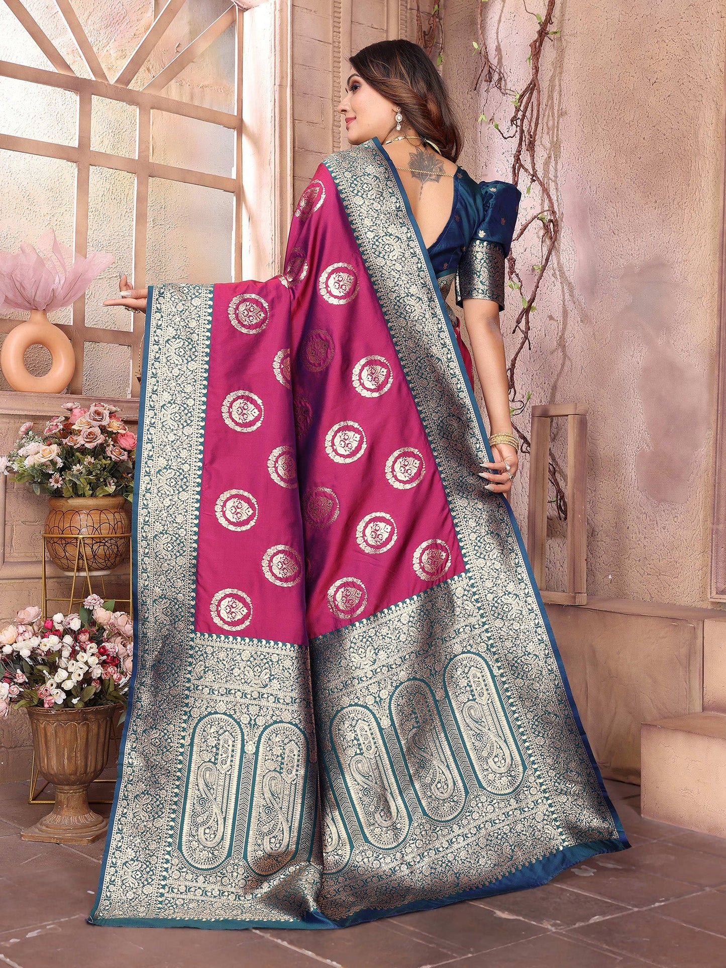 Elora Magenta Soft Silk Banarasi Zari Woven Saree
