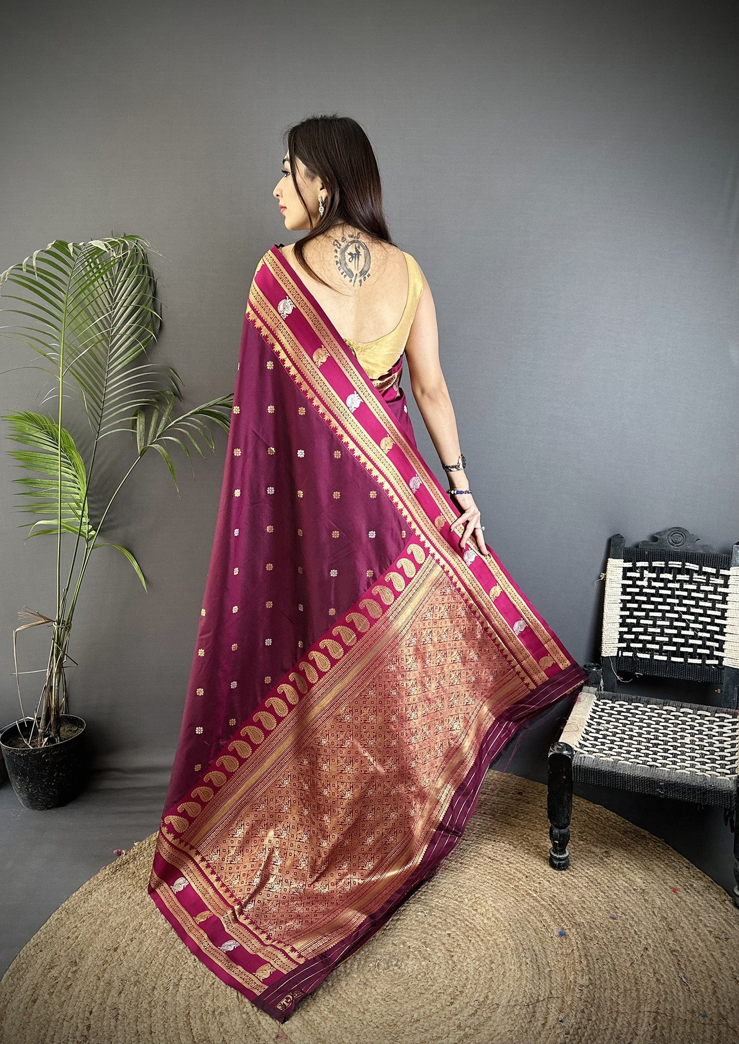 Elora Maroon Soft Silk Banarasi Zari Woven Weaving Saree