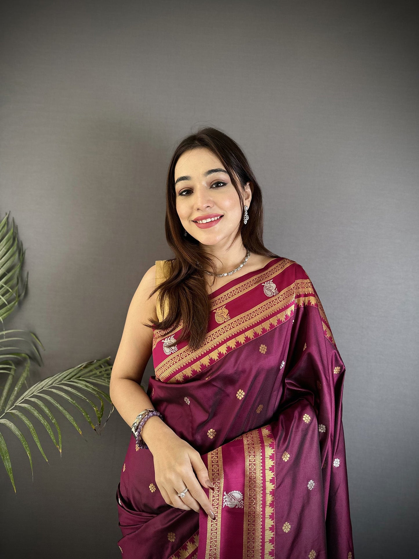 Elora Maroon Soft Silk Banarasi Zari Woven Weaving Saree