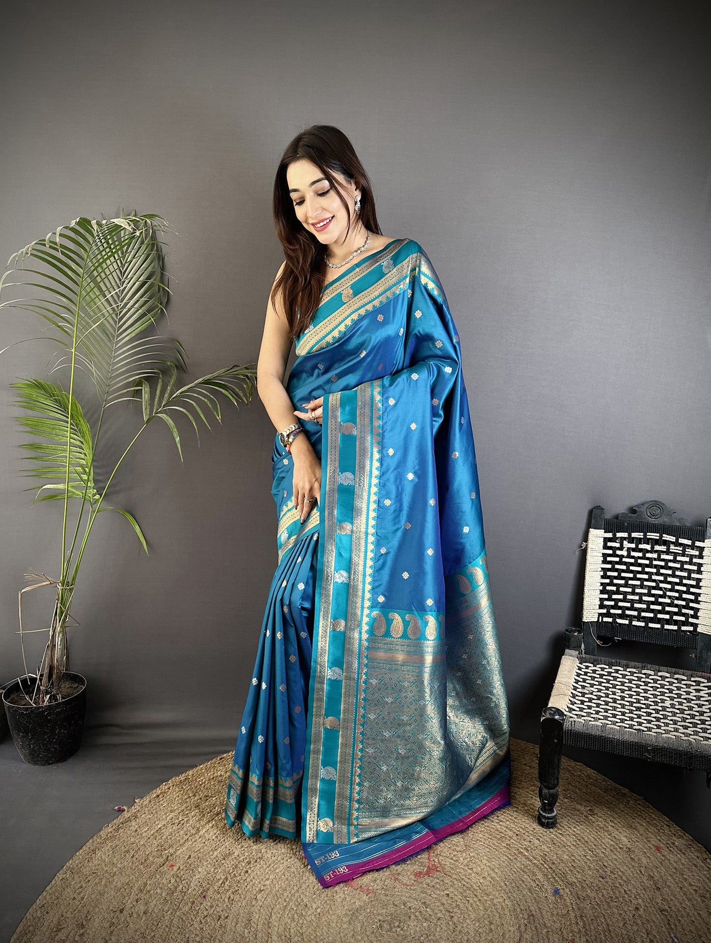 Elora Sky Blue Soft Silk Banarasi Zari Woven Weaving Saree