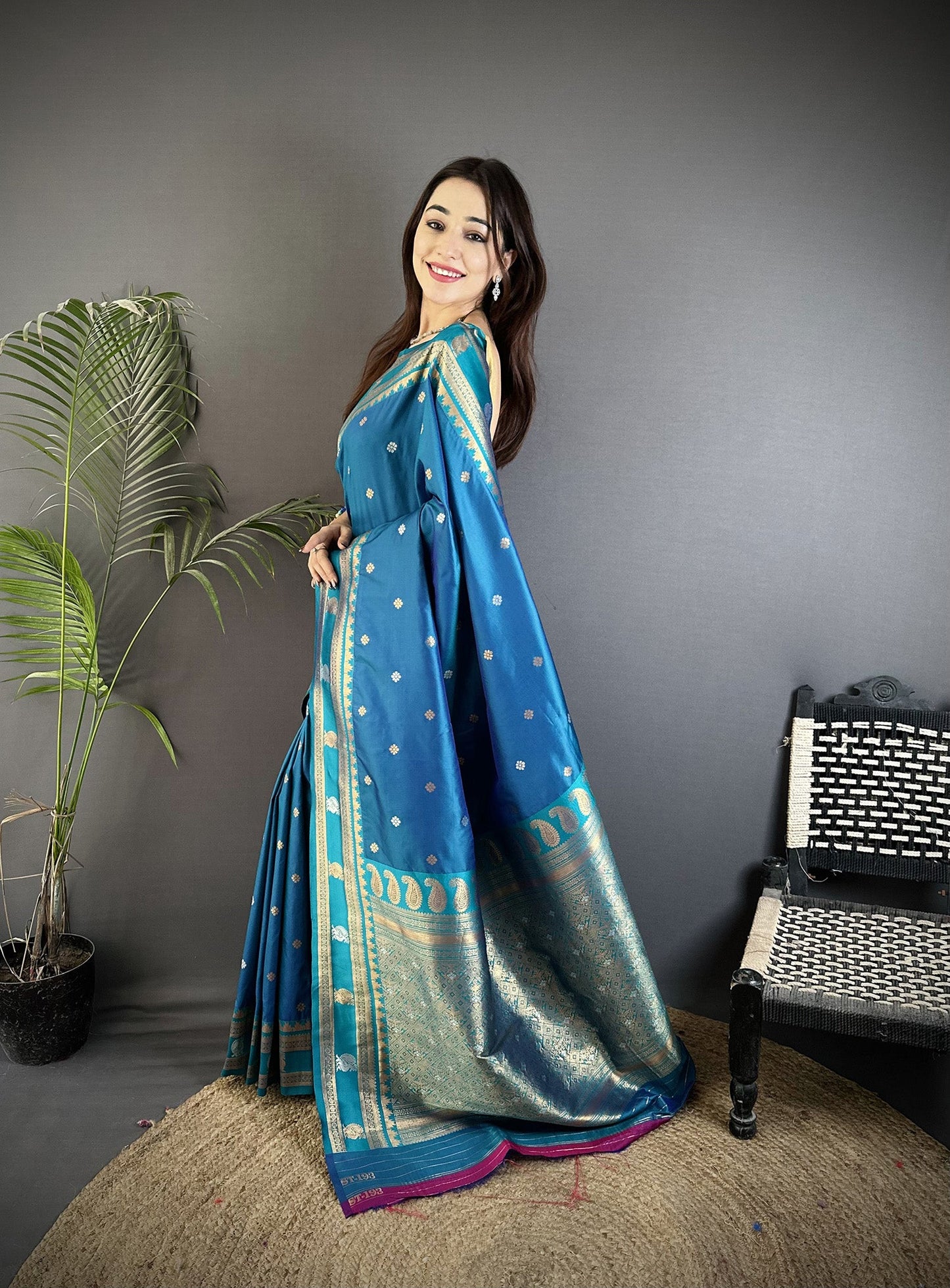Elora Sky Blue Soft Silk Banarasi Zari Woven Weaving Saree
