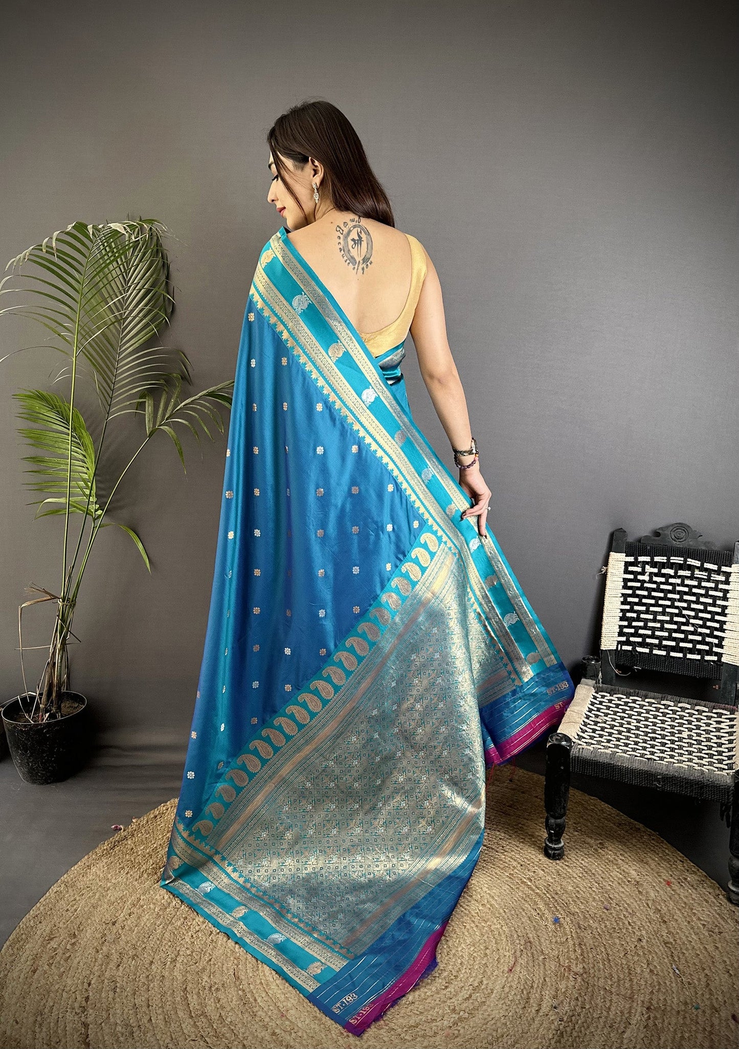 Elora Sky Blue Soft Silk Banarasi Zari Woven Weaving Saree