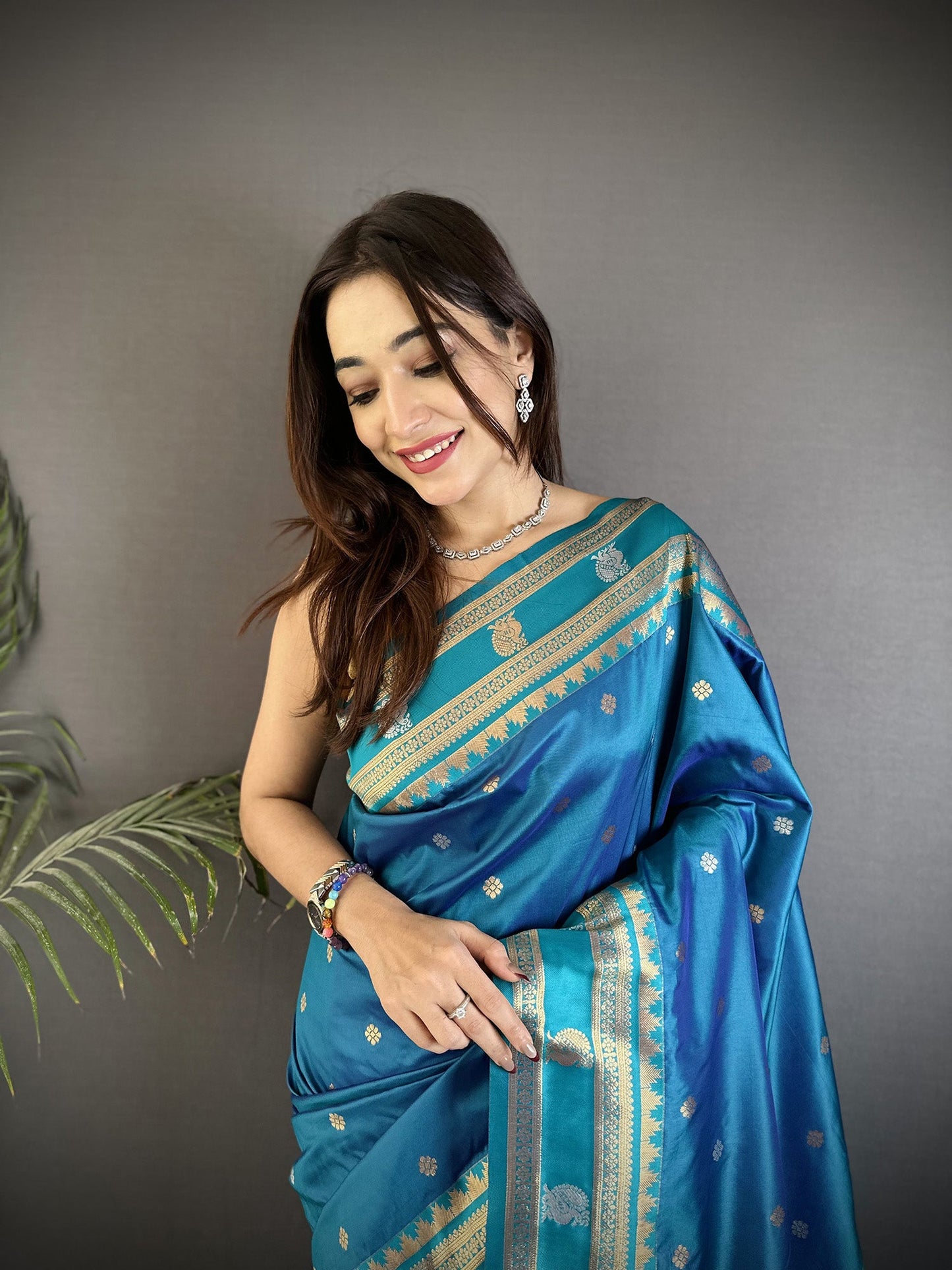 Elora Sky Blue Soft Silk Banarasi Zari Woven Weaving Saree