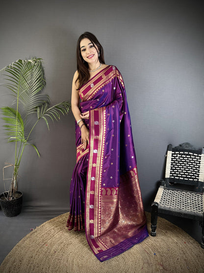 Elora Purple Soft Silk Banarasi Zari Woven Weaving Saree
