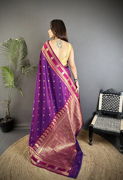 Elora Purple Soft Silk Banarasi Zari Woven Weaving Saree