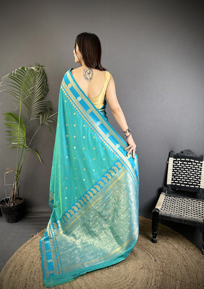 Elora Sea Green Soft Silk Banarasi Zari Woven Weaving Saree