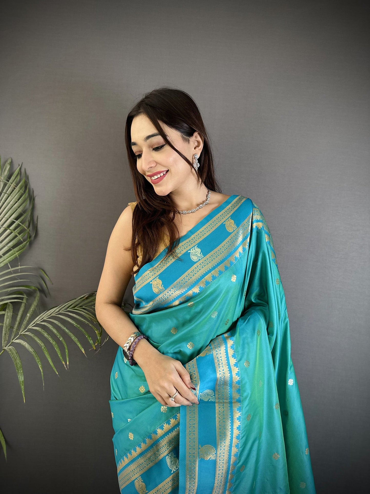 Elora Sea Green Soft Silk Banarasi Zari Woven Weaving Saree