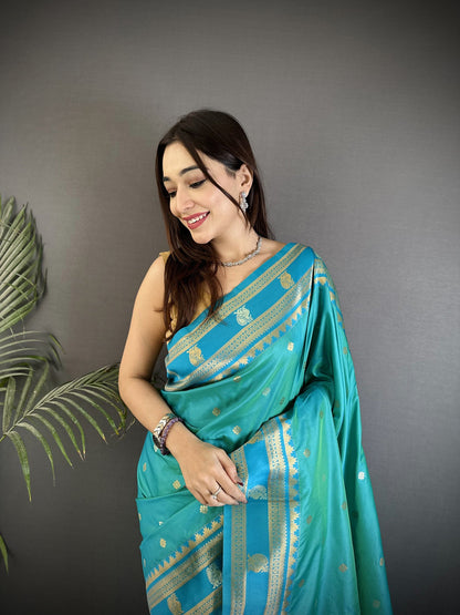Elora Sea Green Soft Silk Banarasi Zari Woven Weaving Saree