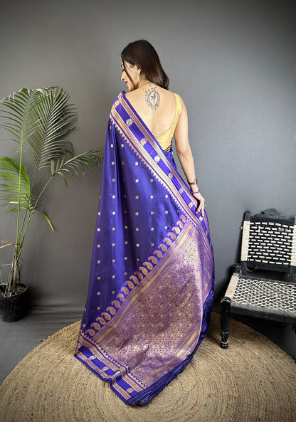 Elora Navy Blue Soft Silk Banarasi Zari Woven Weaving Saree
