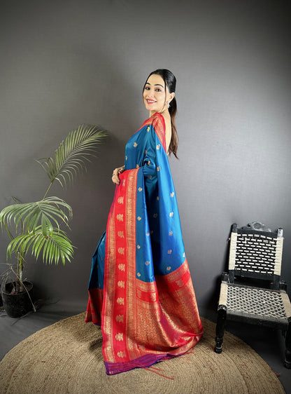 Elora Royal Blue Soft Silk Banarasi Zari Woven Butti Weaving Saree