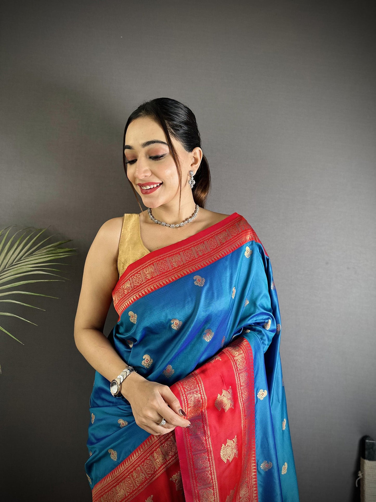 Elora Royal Blue Soft Silk Banarasi Zari Woven Butti Weaving Saree
