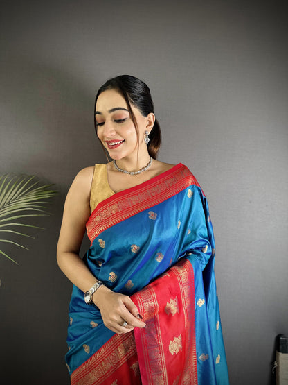 Elora Royal Blue Soft Silk Banarasi Zari Woven Butti Weaving Saree