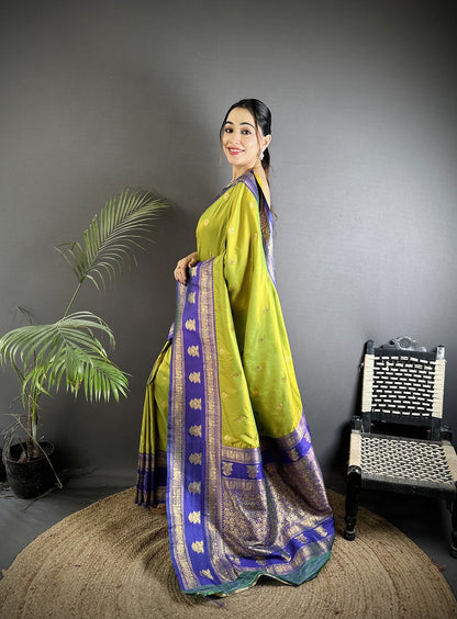 Elora Green Soft Silk Banarasi Zari Woven Butti Weaving Saree