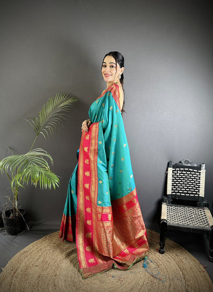 Elora Sea Green Soft Silk Banarasi Zari Woven Butti Weaving Saree