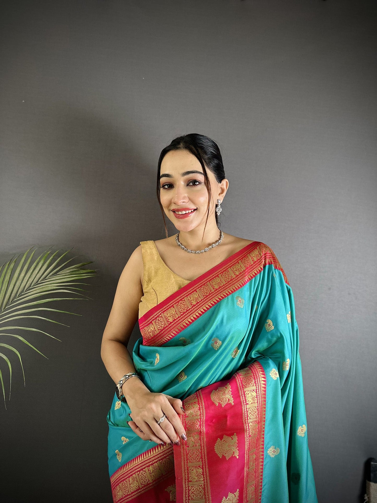Elora Sea Green Soft Silk Banarasi Zari Woven Butti Weaving Saree