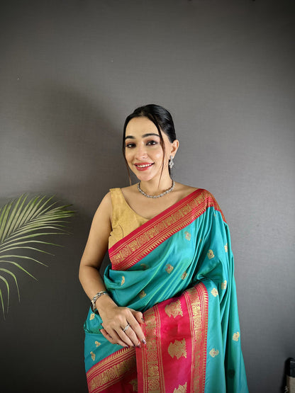 Elora Sea Green Soft Silk Banarasi Zari Woven Butti Weaving Saree