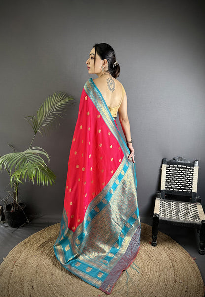 Elora Hot Pink Soft Silk Banarasi Zari Woven Butti Weaving Saree